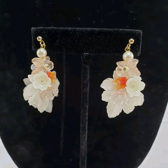 VTG Lucite Necklace Earrings Lucite Flower Leaf Pastel Beads Bridal Wedding - Picture 16 of 16